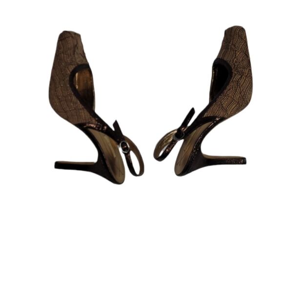 MAX STUDIO heels metallic bronze brown square toe fabric and leather slingback 8 - Picture 6 of 12